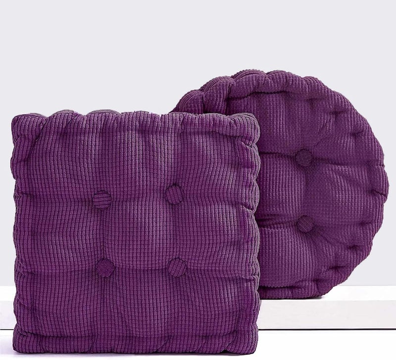 Gfobip 2 Pack Meditation Floor Pillow Large Square and Round Floor Cushions for Adults Purple Corduroy Floor Seat Pillows Cushion for Living Room Balcony Tatami Yoga,18x18 Inch - Image 1